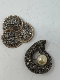(2) Art Deco Marcasite Sterling Brooches
