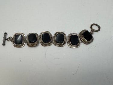 Heavy Sterling and Onyx Bracelet