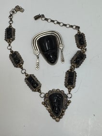 Sterling Totem Necklace and Taxco Sterling Pendant