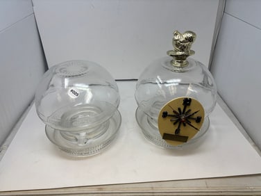 (2) Glass Chicken Feeders