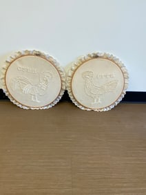 Pair of Embroidered Roosters
