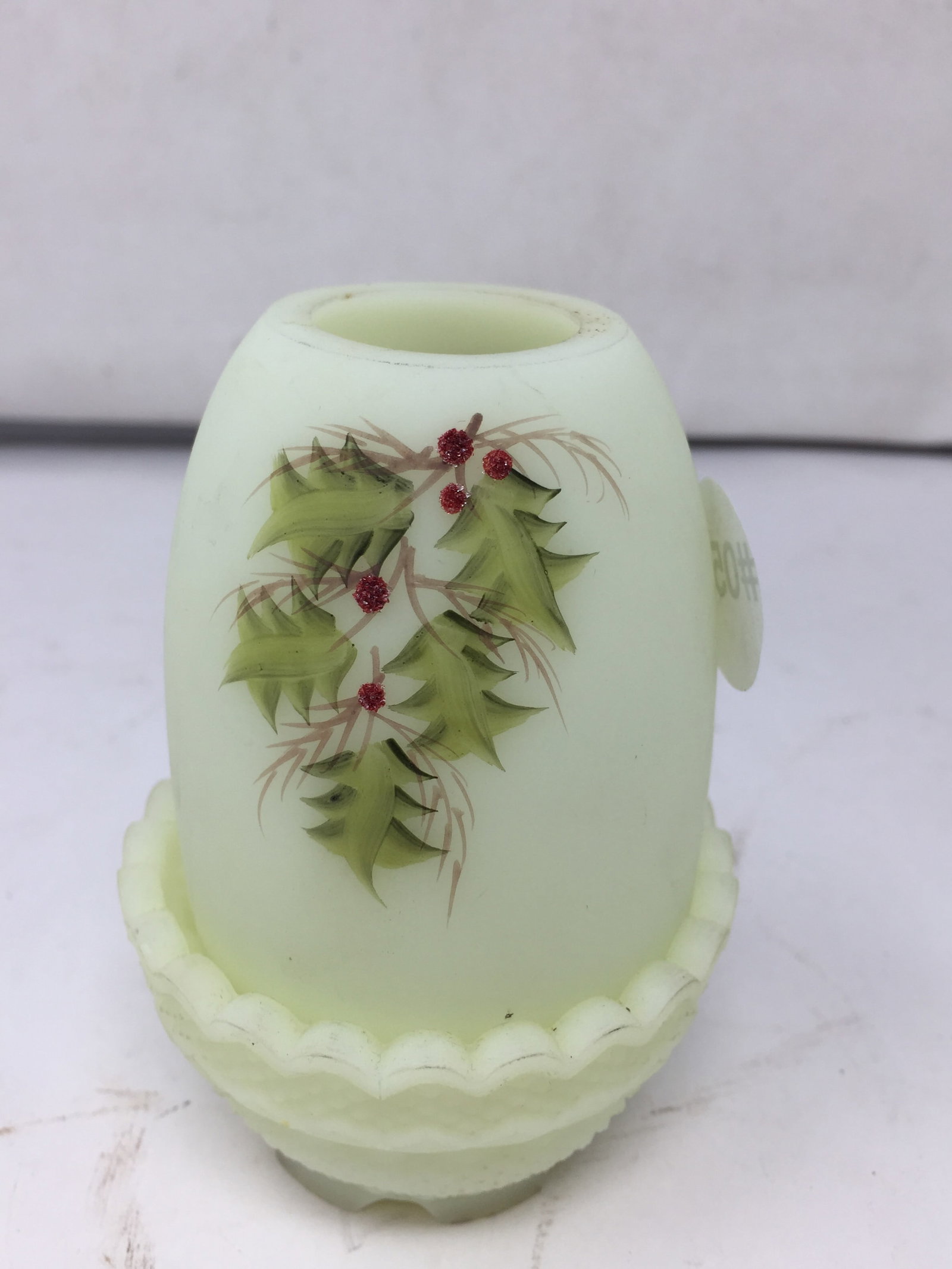 Fenton Burmese Fairy Lamp: 5" x 3", 2 pieces, hand signed