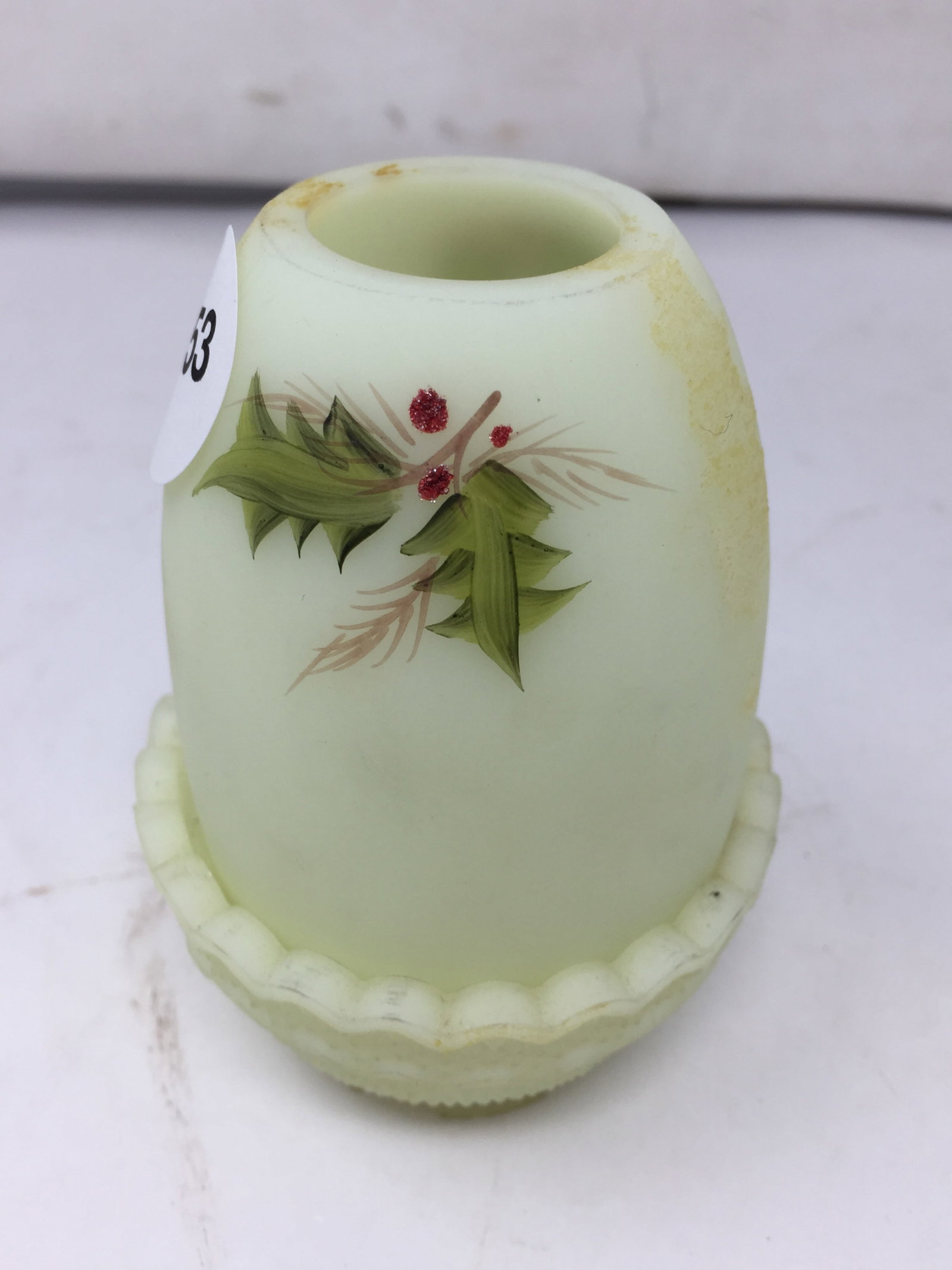 Fenton Burmese Fairy Lamp: 5" x 3", 2 pieces, hand signed