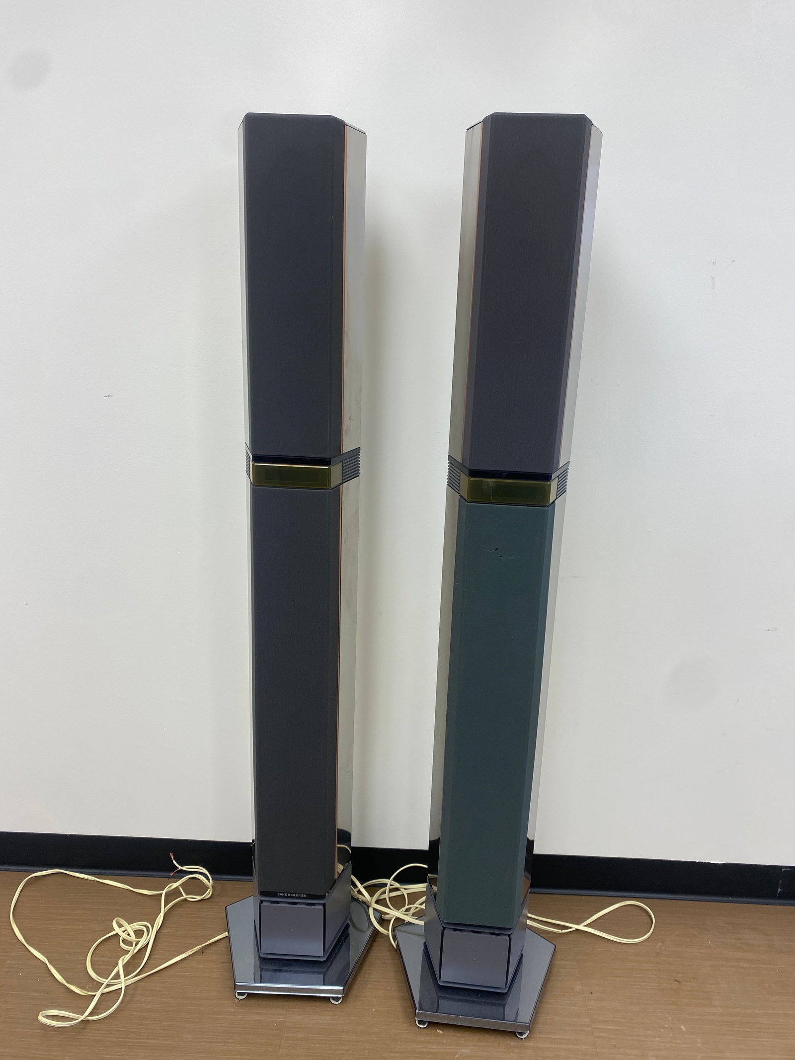 Pair of Bang & Olufsen Tower Speakers: circa 1988, 65" x 12" x 12", includes cables