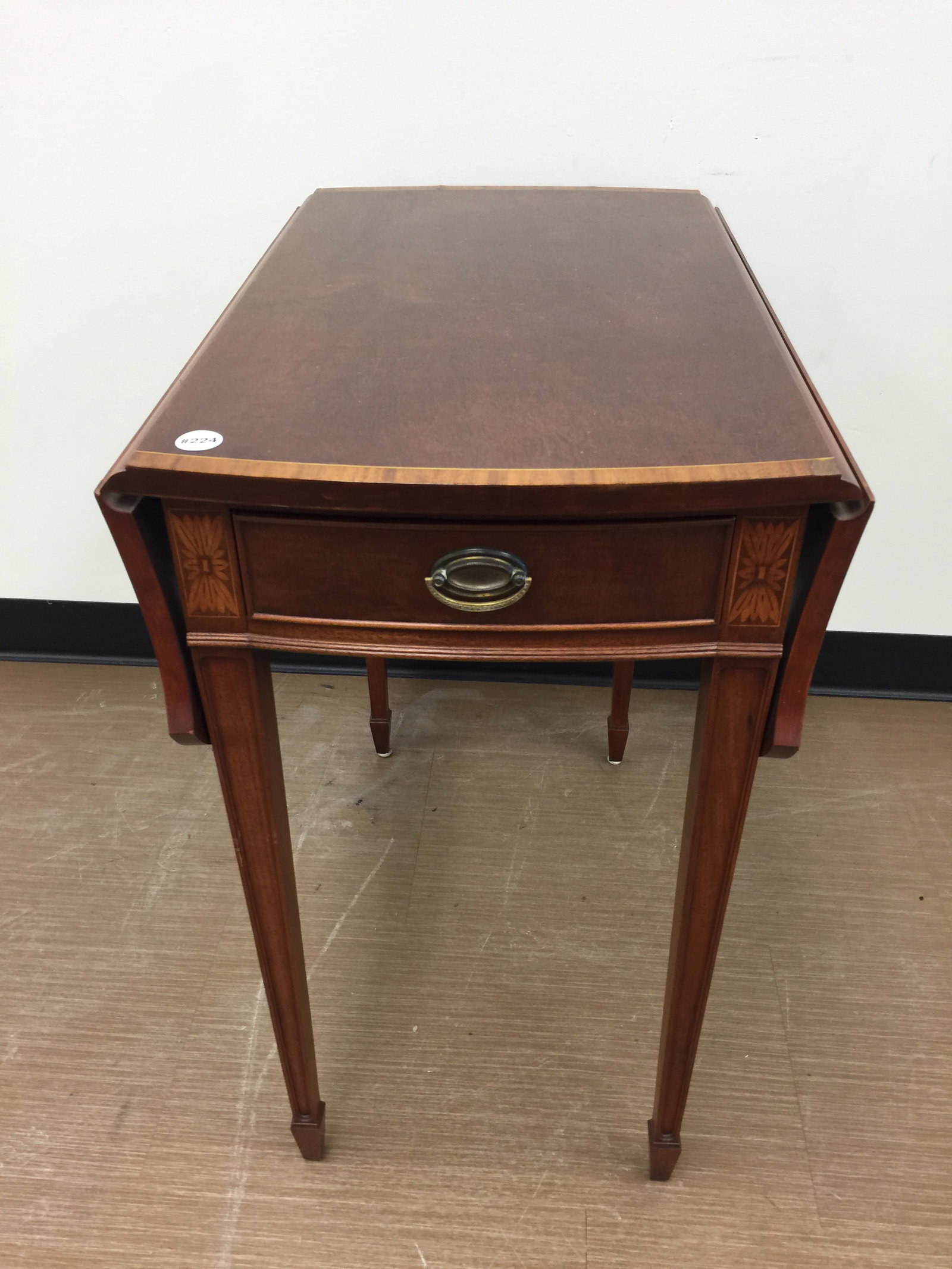 Mahogany Stand with Band Inlay: 28" x 16" x 26", has 2 8" shaped leaves