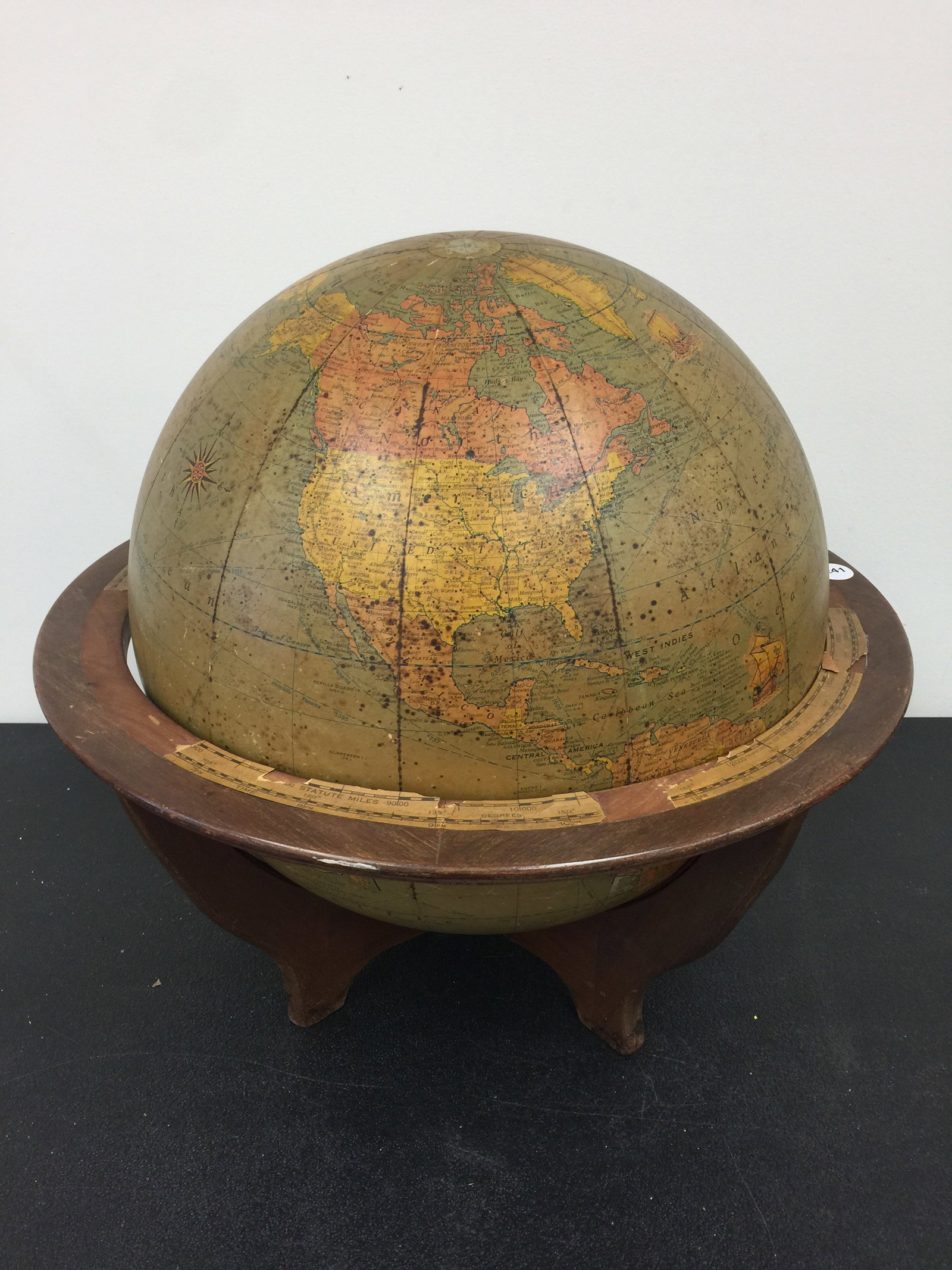 Vintage Rand McNally Terrestrial Art Globe: globe is 16" round, sits on wooden base and measures 20" x 20"