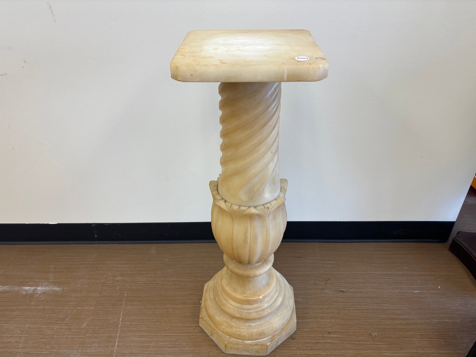 Antique Marble Pedestal: fancy column with tulip design, twisted. 35"H.