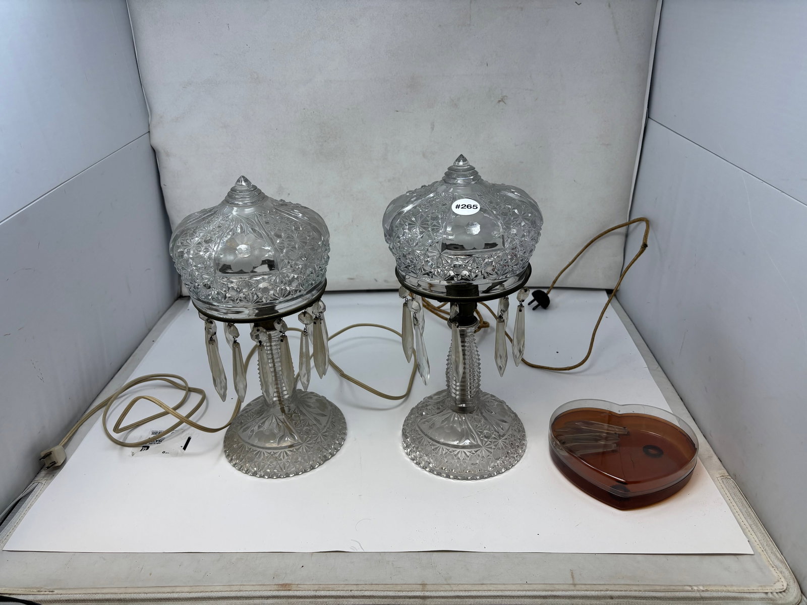 Pair of Antique Cut Glass Lamps: 13" H