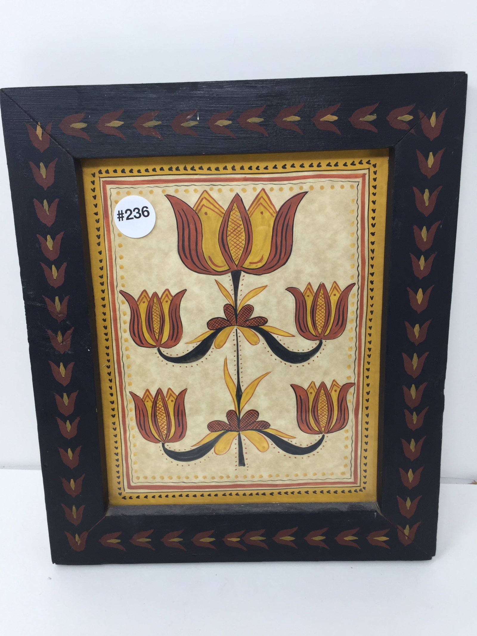 Folk Art Watercolor on Paper: painted frame, 10"x13".