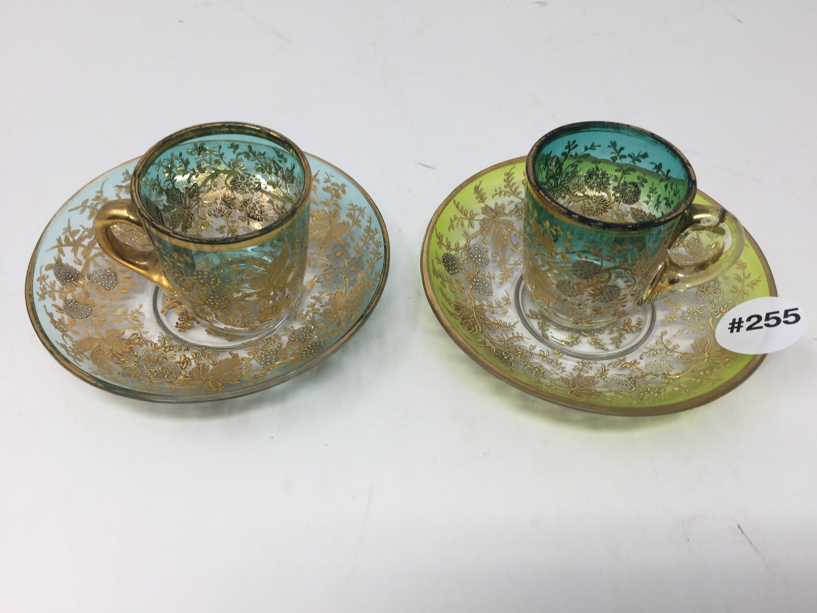 Pair Bohemian Moser Cups and Saucer (1 of 3)