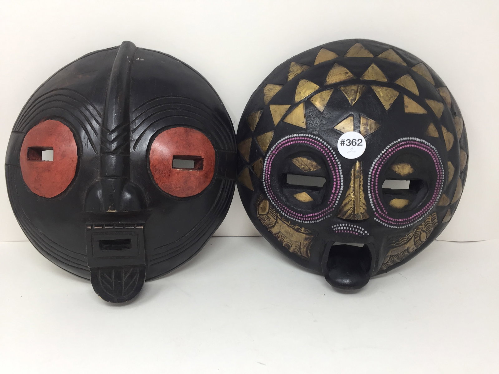 (2) African Carved Masks: both 12"H.