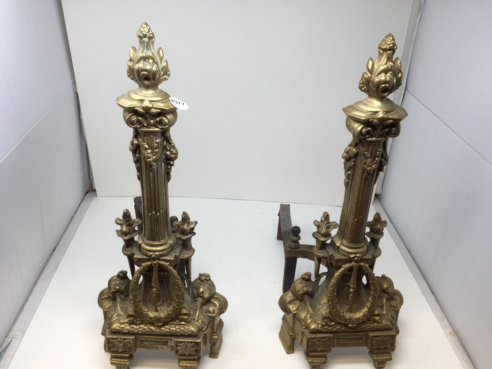 Antique French Empire Bronze Andirons: 20"H.