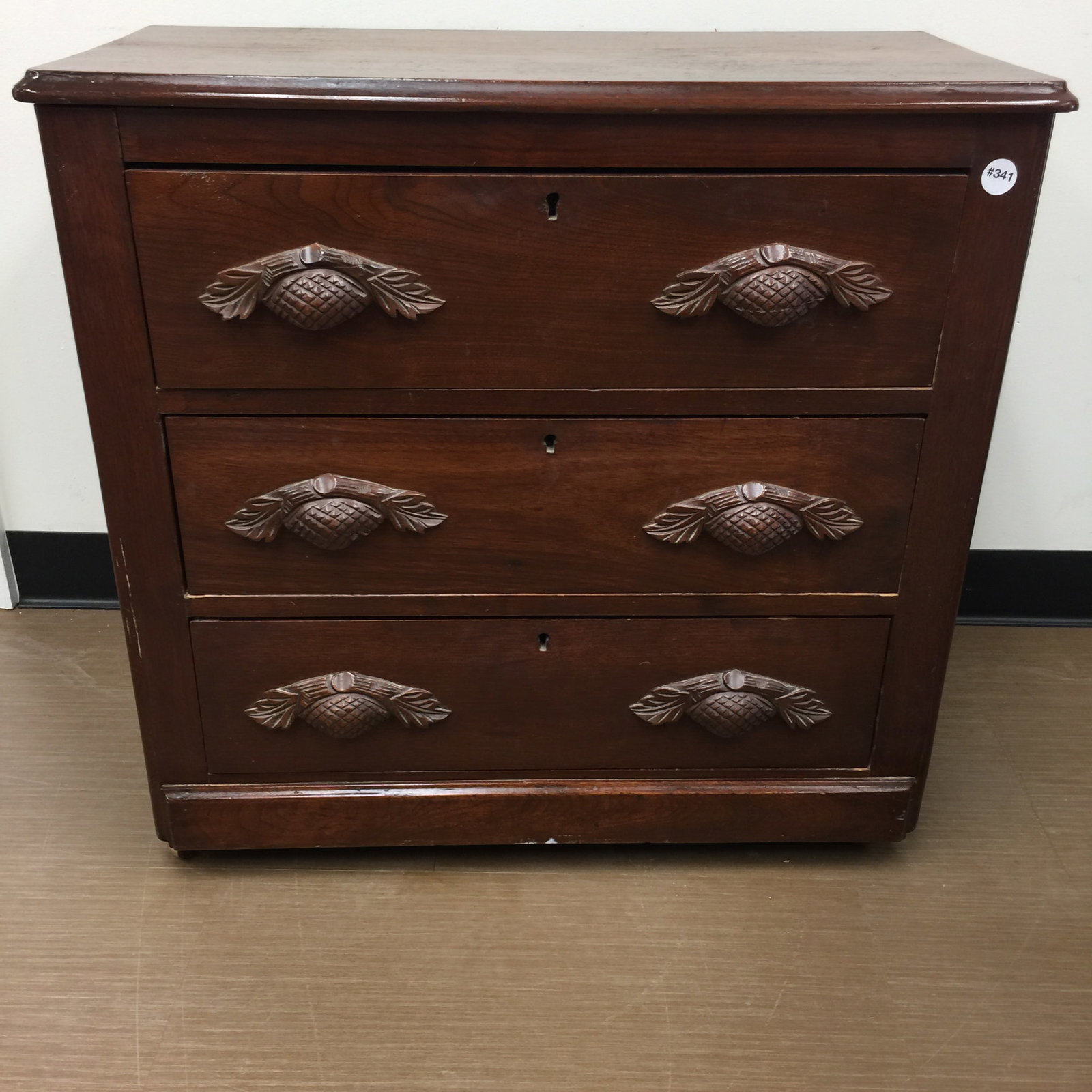 Antique Walnut Bachelors Chest: 28" x 30" x 15".