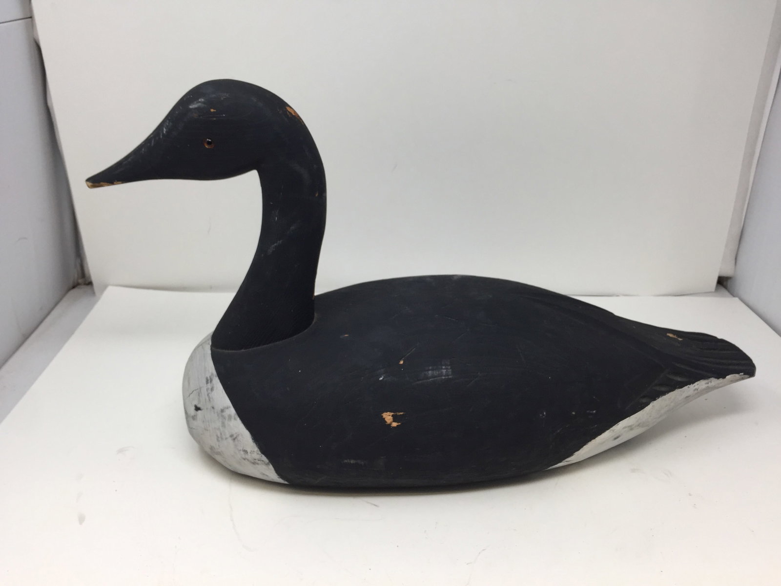 Vintage Goose Decoy: wooden, 11" x 20" x 7", has glass eyes
