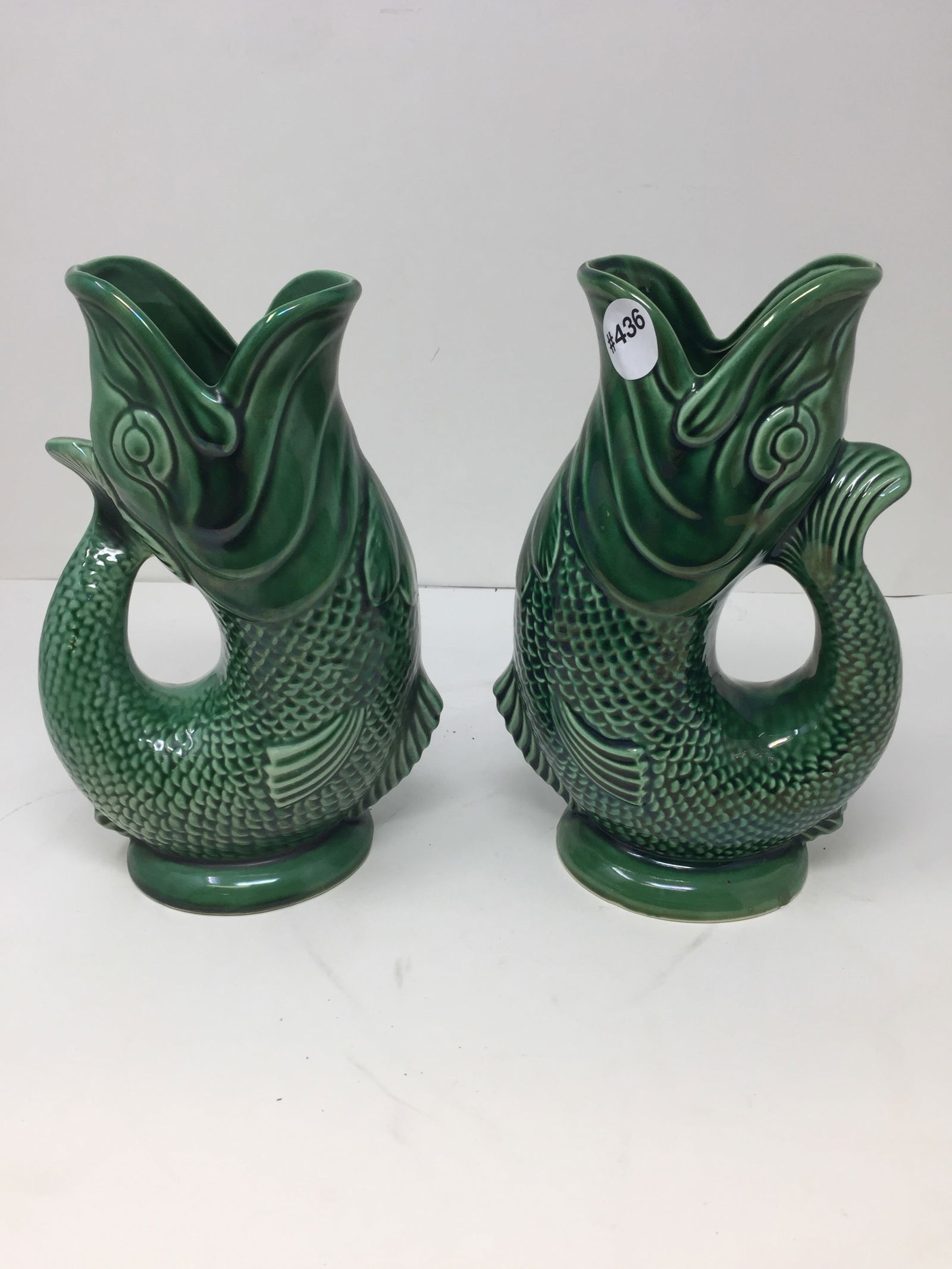 Pair of English Majolica Fish Pitchers (1 of 5)