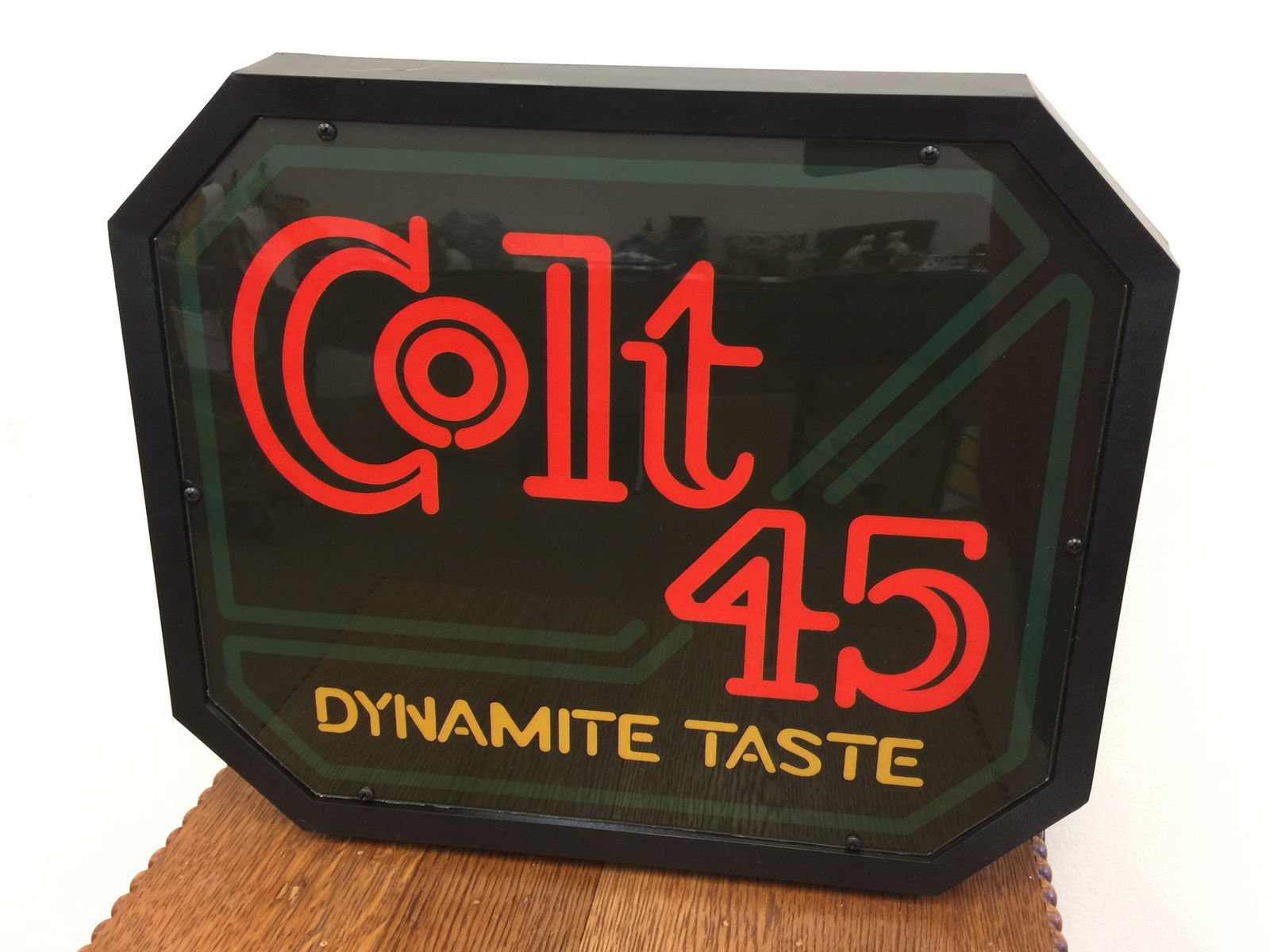 Colt 45 Lighted Sign: 16" x 13". Plastic.