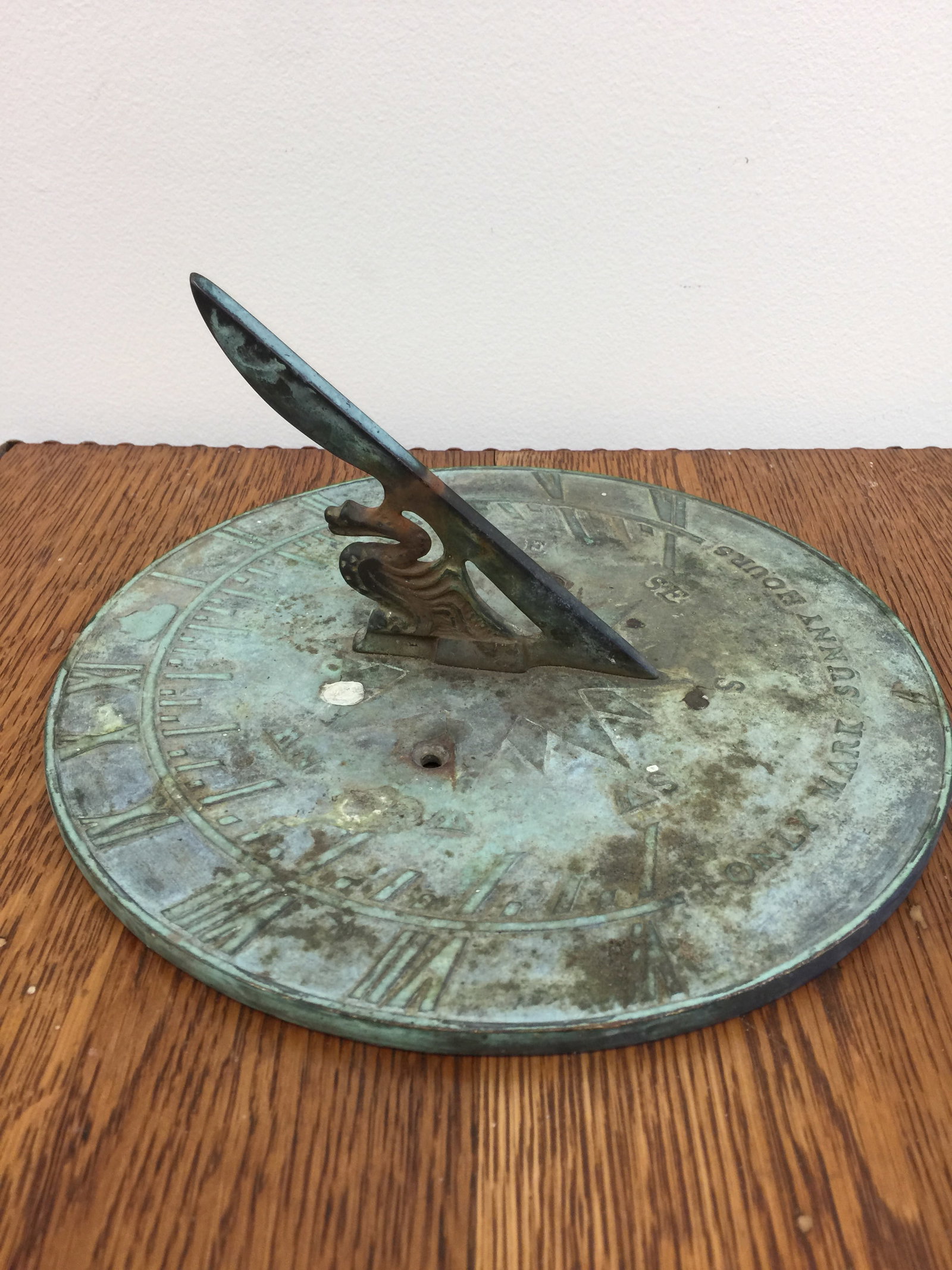 Virginia Metal Crafters Bronze Sundial: 10" in diameter, signed on back.