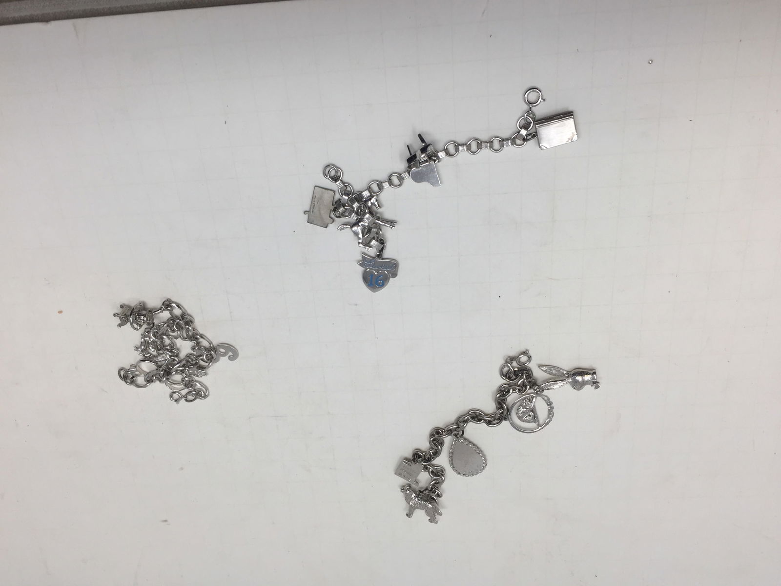 3 Sterling Charm Bracelets: 2.21 ozt