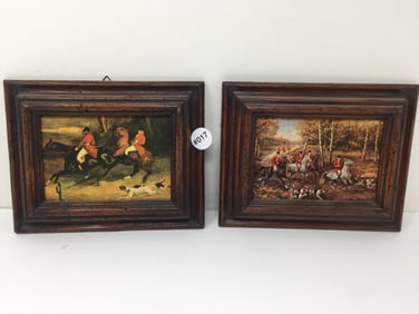 (2) Small Hunt Scene Paintings