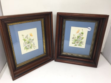 Pair of Walnut Victorian Frames w/Botanical Prints