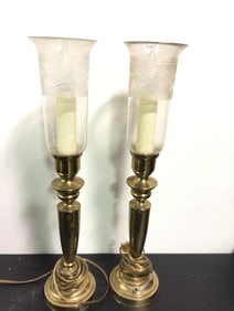 Pair of Etched Shade Lamps