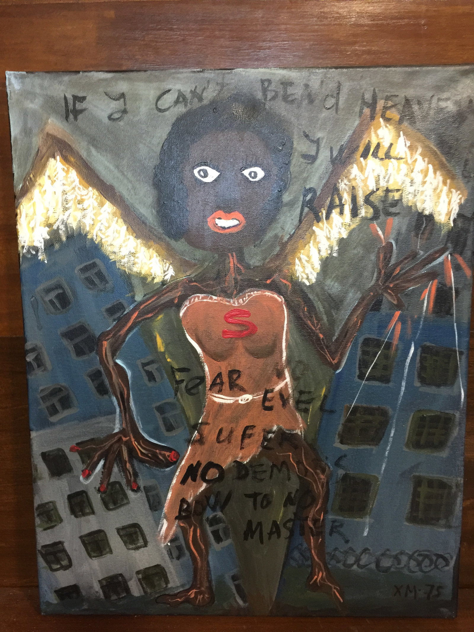 Signed Outsider Art Painting: Illustration of a woman. 20" x 16" .