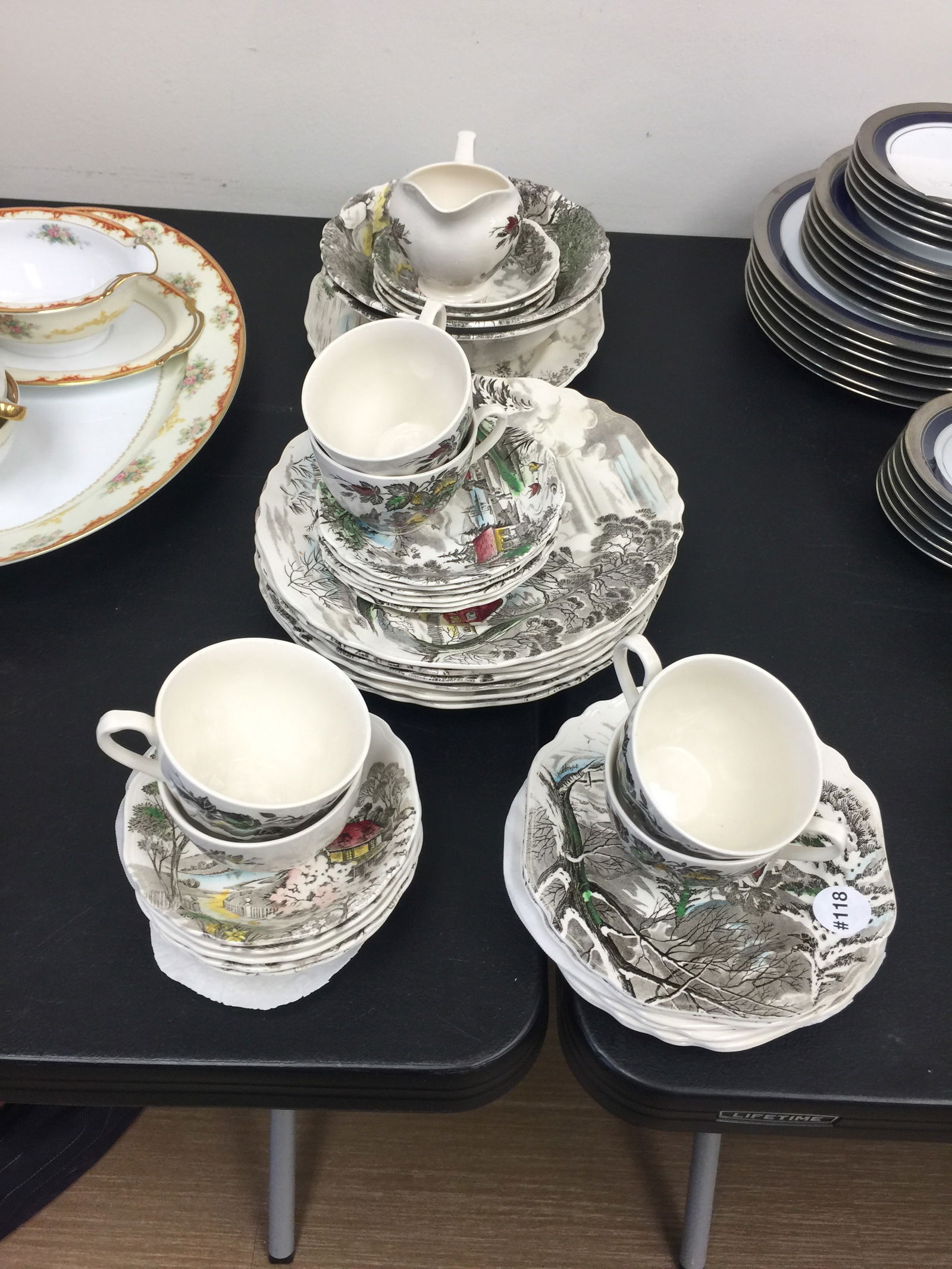 English J&G Meakins Welcome Home Dinnerware: english staffordshire dinnerware, six 10" dinner plates, six 7" side dishes, one 11.5" oval platter and more.