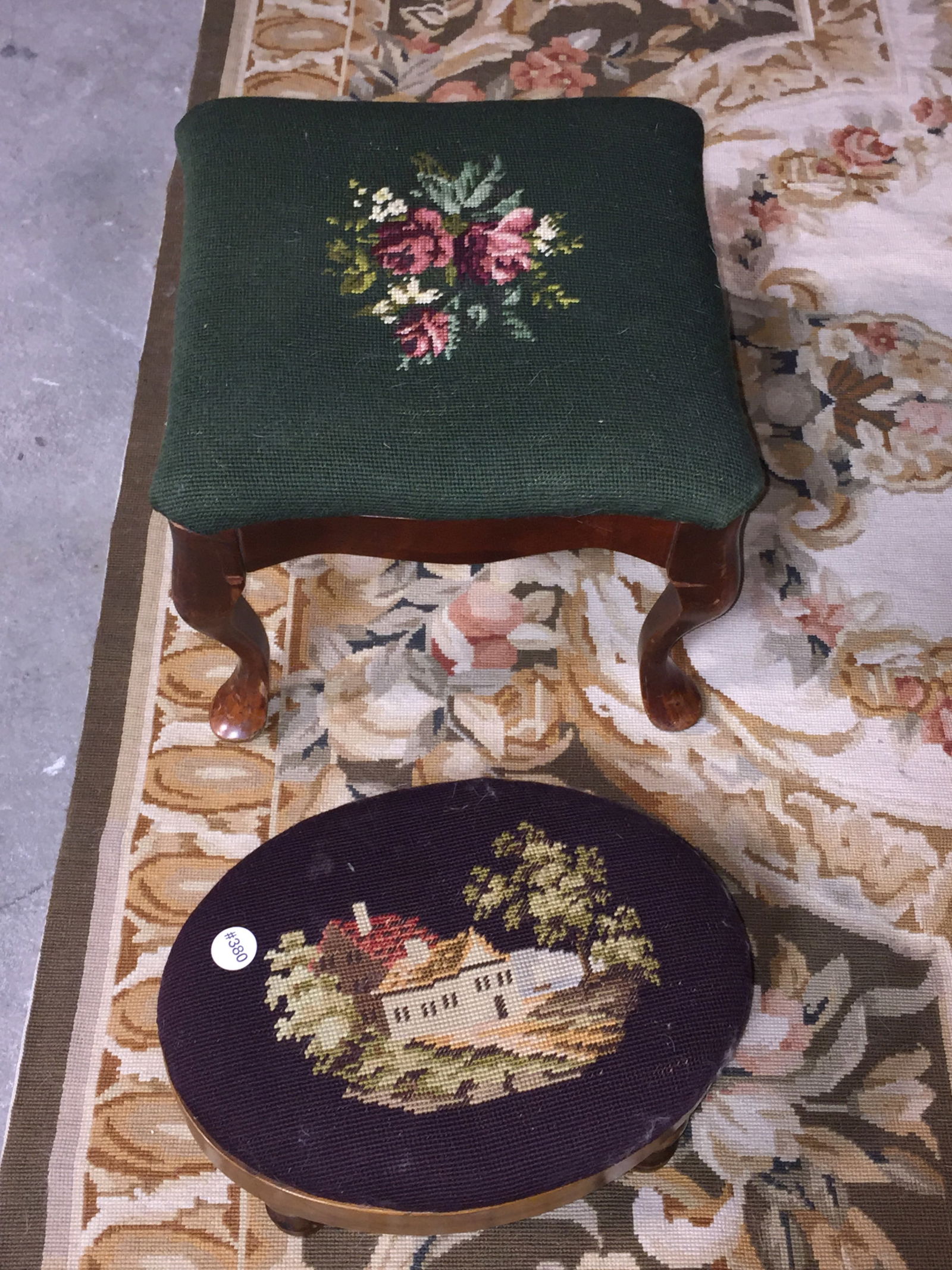 2 Needlepoint Stools: Largest 12" x 14" x 13"