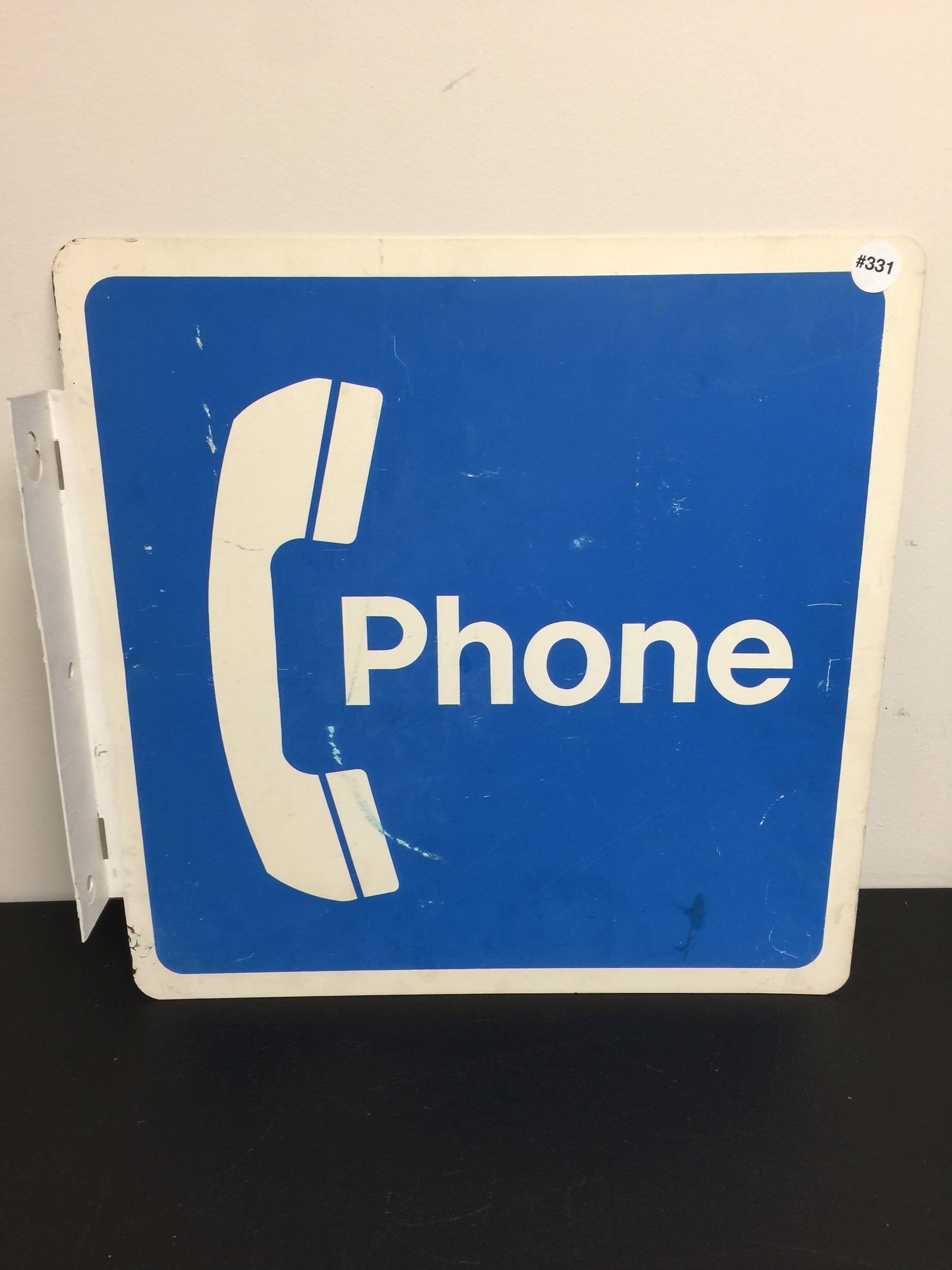 Vintage Metal Phone Sign: 18" x 18". Has original bracket.
