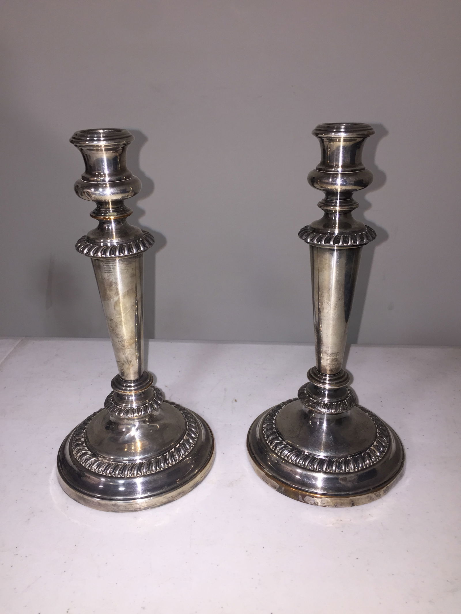 Sterling Weighted Candlesticks: 11"H, filled with a cement.