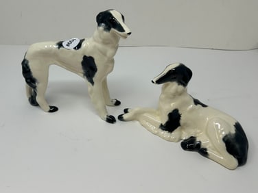 Pair of Antique Porcelain Wolfhounds