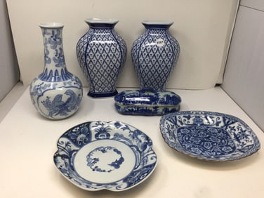 6 Pcs Blue on White China
