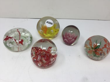 (5) Art Glass Paperweights