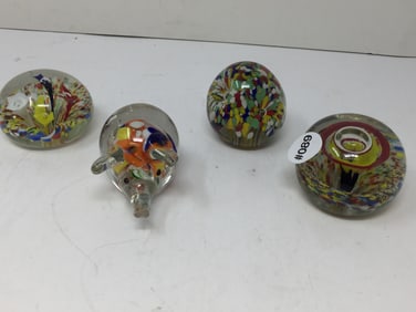 (4) Art Glass Paperweights
