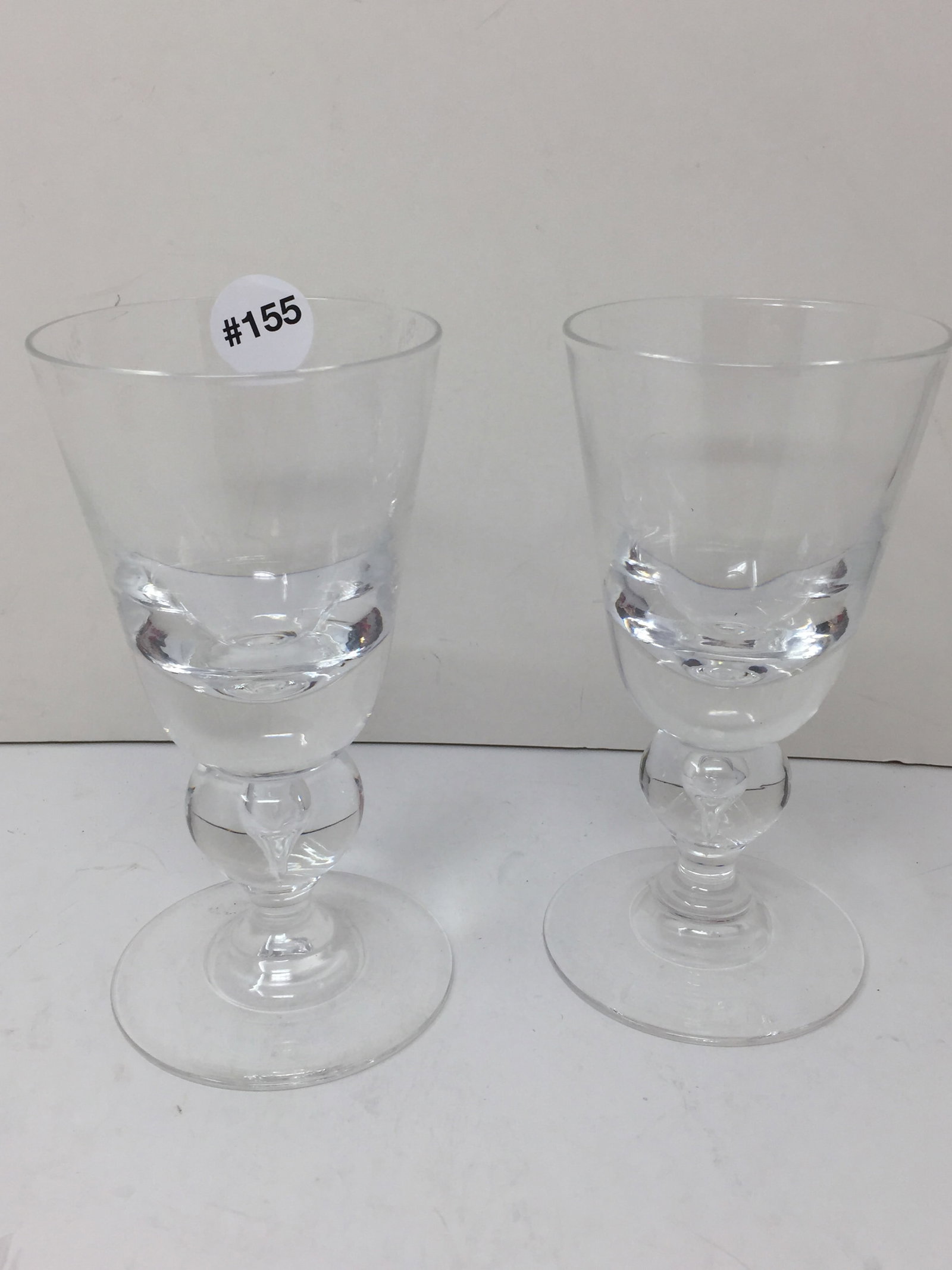 2 Steuben Clarett Wine Glasses: Engraved on base. Both 6.5" H.