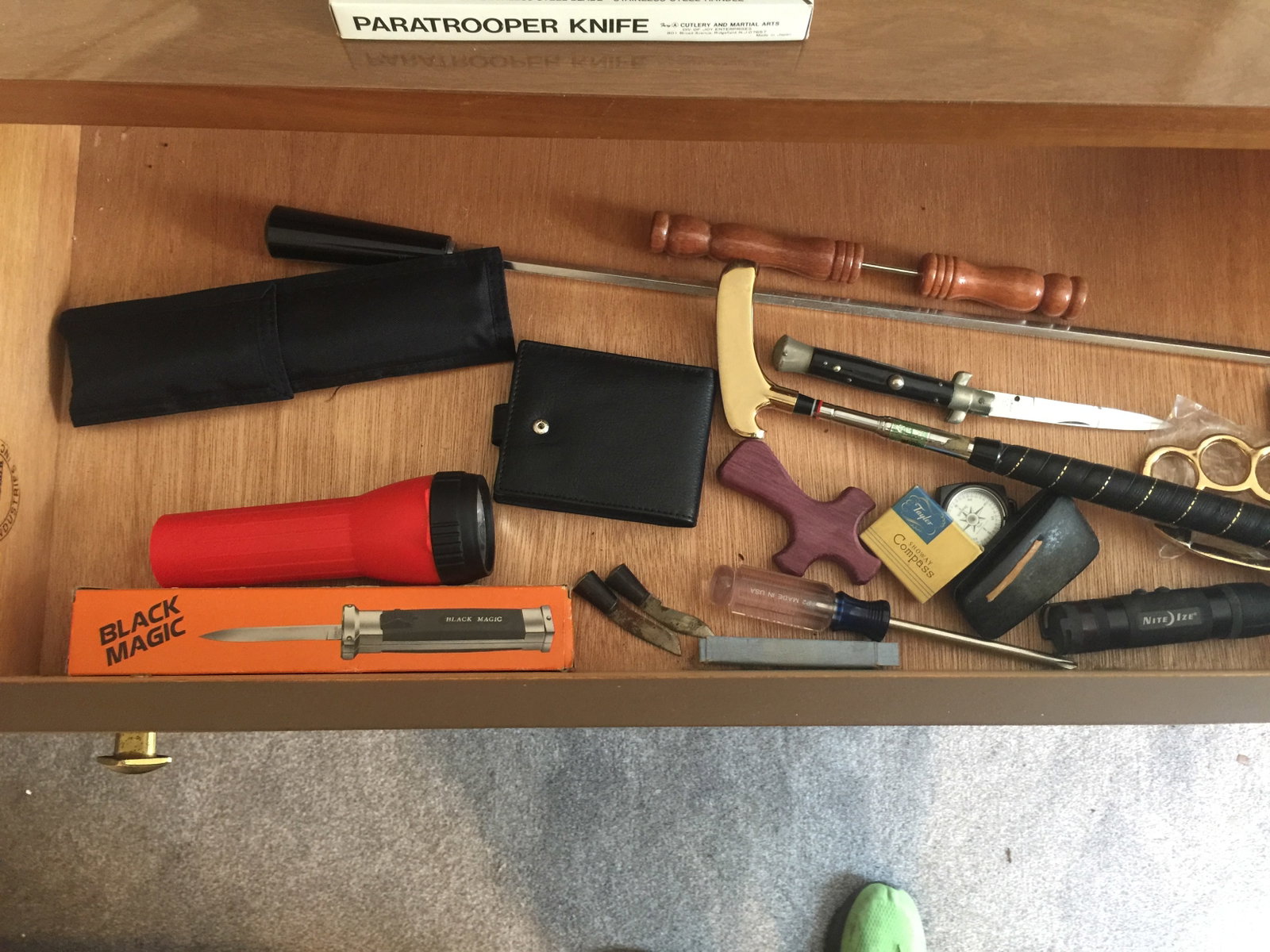 Self Defense Lot: Includes various batons, compass, stop watch, foldout knives and more