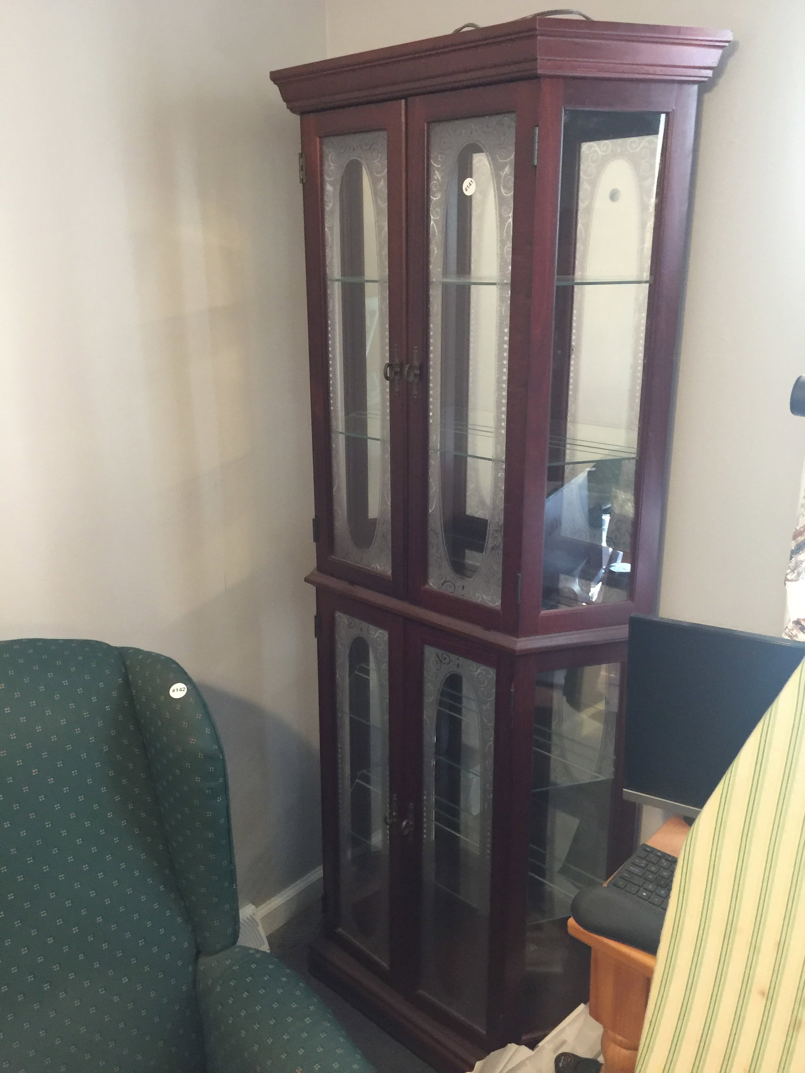 Lighted Curio: 35" x 11" x 76".