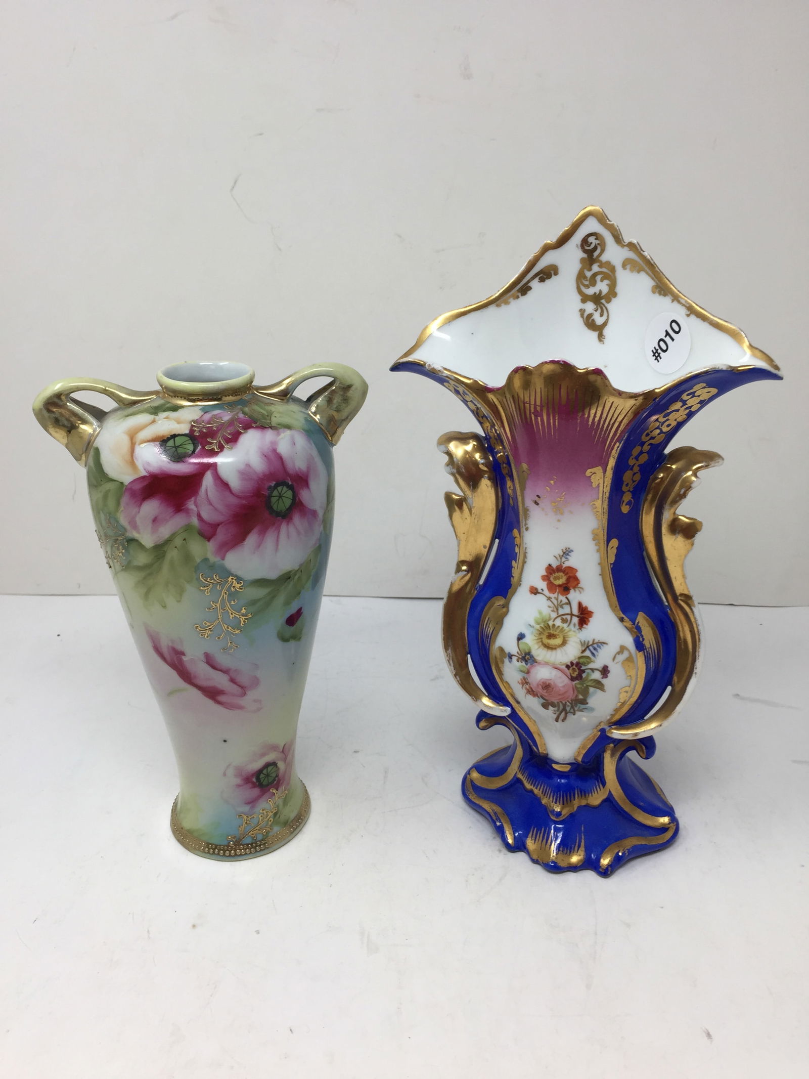 Nippon and Old Paris Porcelain Vases: largest 10"H.