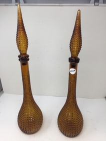(2) MCM Amber Decanters