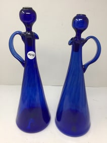 (2) MCM Cobalt Blown Decanters