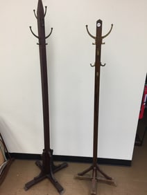 (2) Antique Oak Clothes Trees