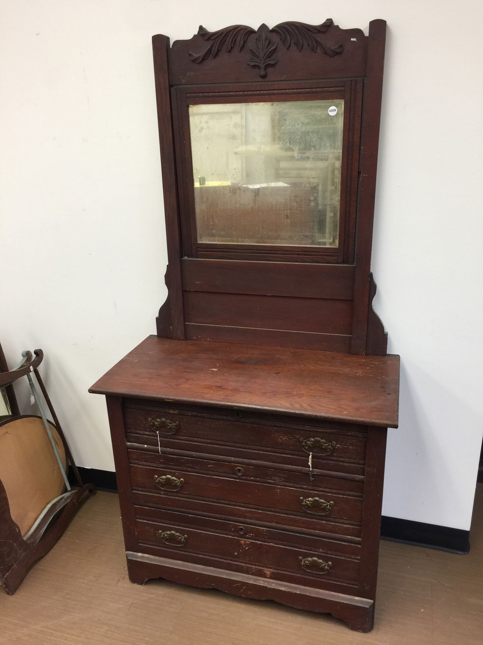 Antique Oak Dresser with Mirror: 72" x 36" x 20"