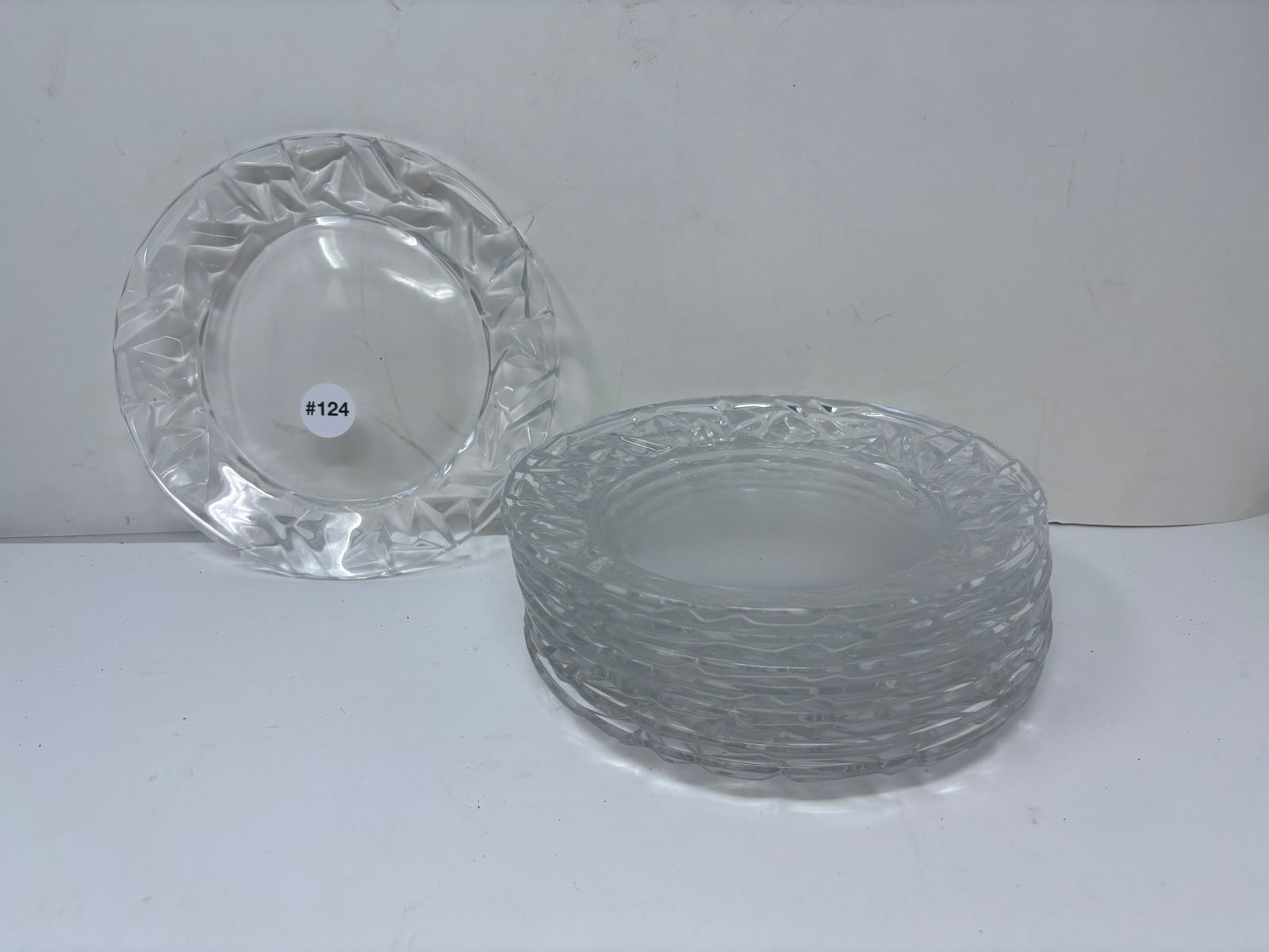 (8) Tiffany Co, Rock-Cut Crystal Plates: all marked, 8"W.
