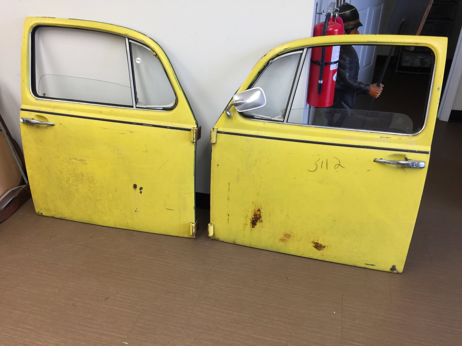 Pair of Vintage VW Doors: 43" x 37", original paint and handles