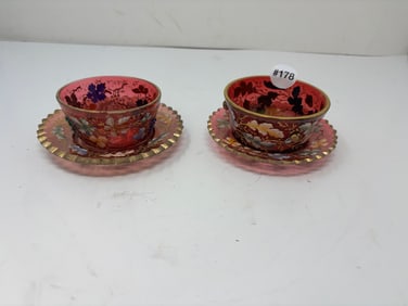 (2) Enamel Decorated Moser Cup and Saucer