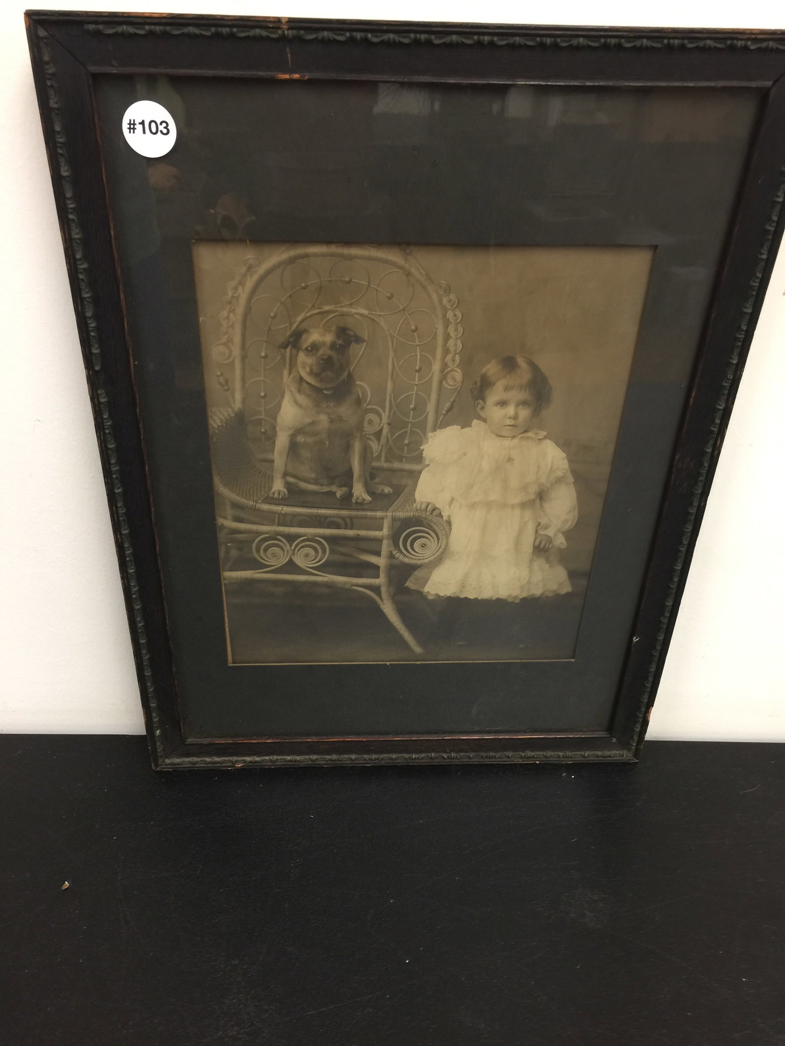 Antique Photo of Young Girl and Dog: frame is 19" x 15",