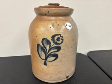 Stoneware Crock w/ Blue Decoration