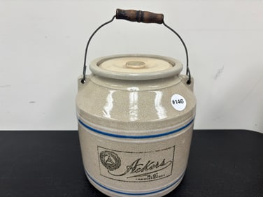 Ackers Stoneware Adv Crock