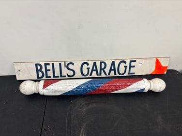 Folk Art Barber Pole and Sign
