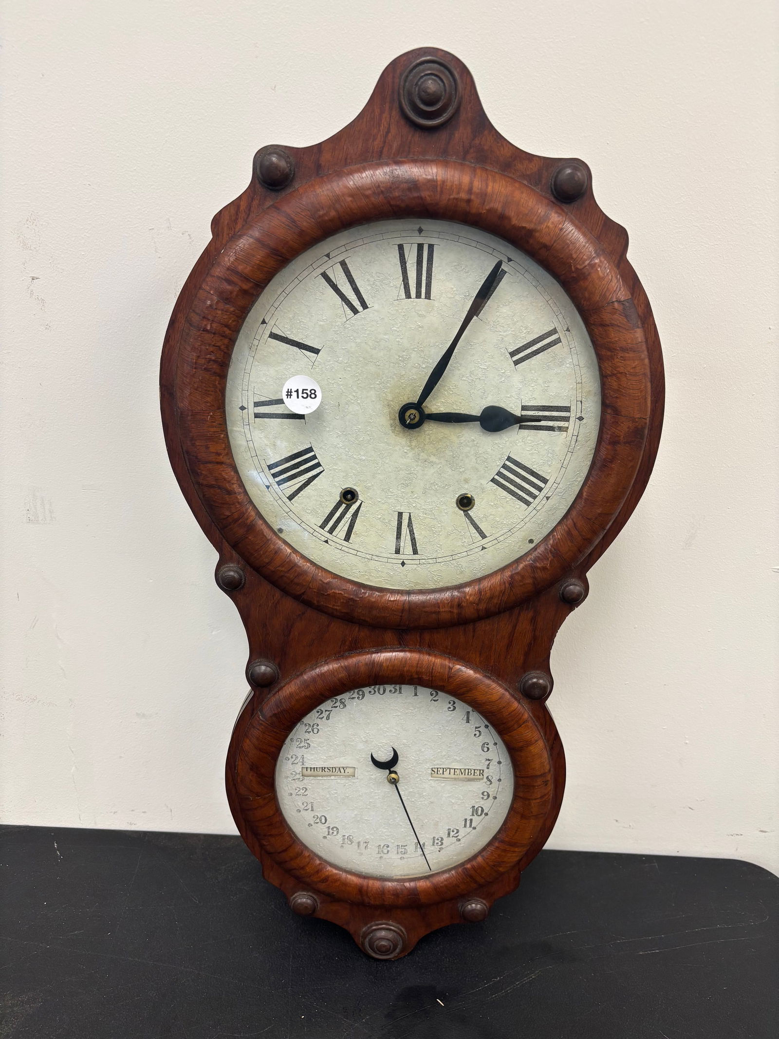 Antique Double Dial Calendar Wall Clock (1 of 5)